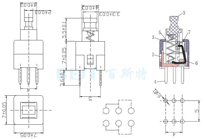 自锁开关PS-22E07参考图纸