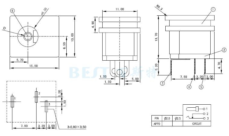 DC插座DC-015规格图纸