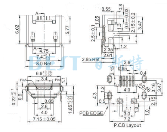 USB母座USB-MC-001-10参考图纸